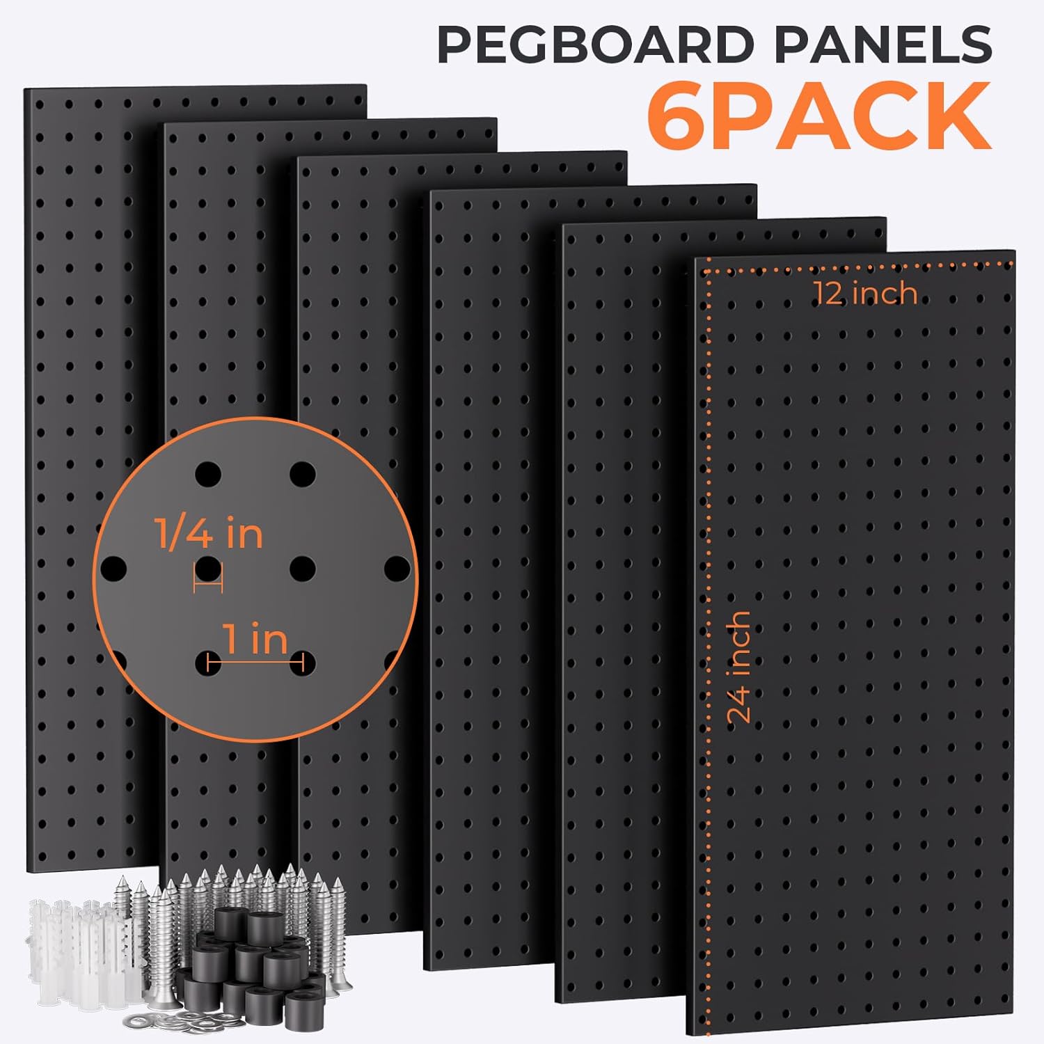 INCLY 48x36 Inch Metal Peg Board Kit with 1/4 Pegboard Hooks Accessories, 6PCS Peg Board Panels and 234PCS Black Pegboard Wall Organizer Tool Storage System for Garage Workbench Shed
