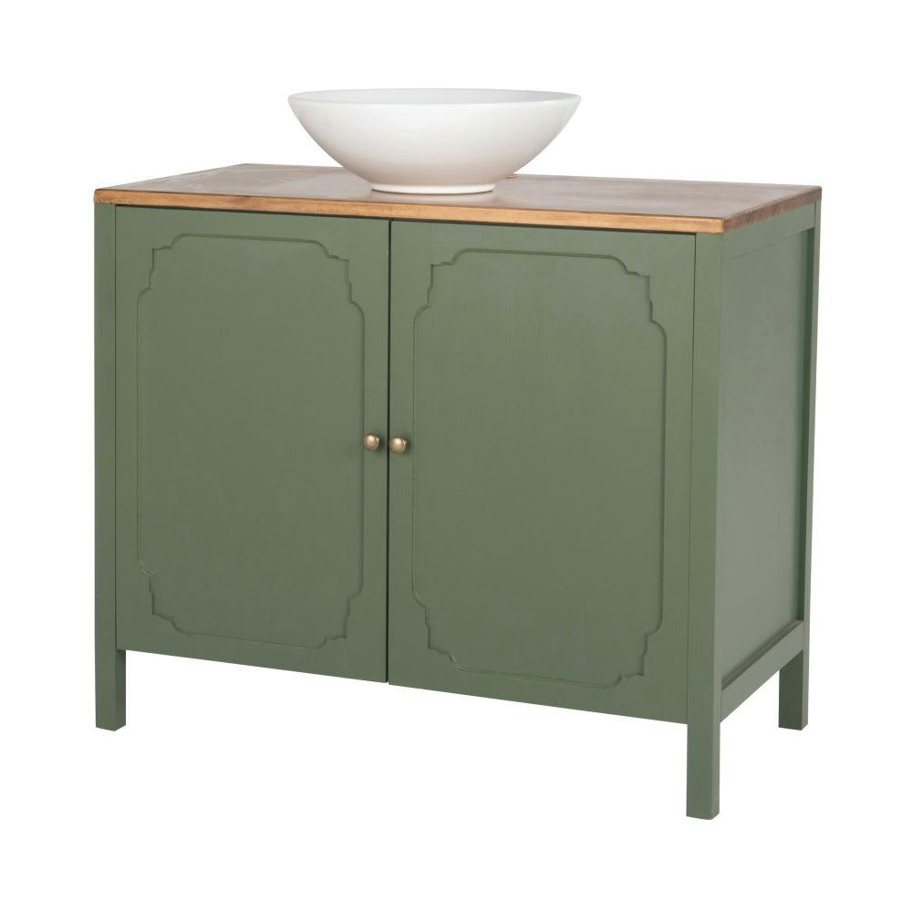 Selena - Meuble vasque 2 portes vert et beige