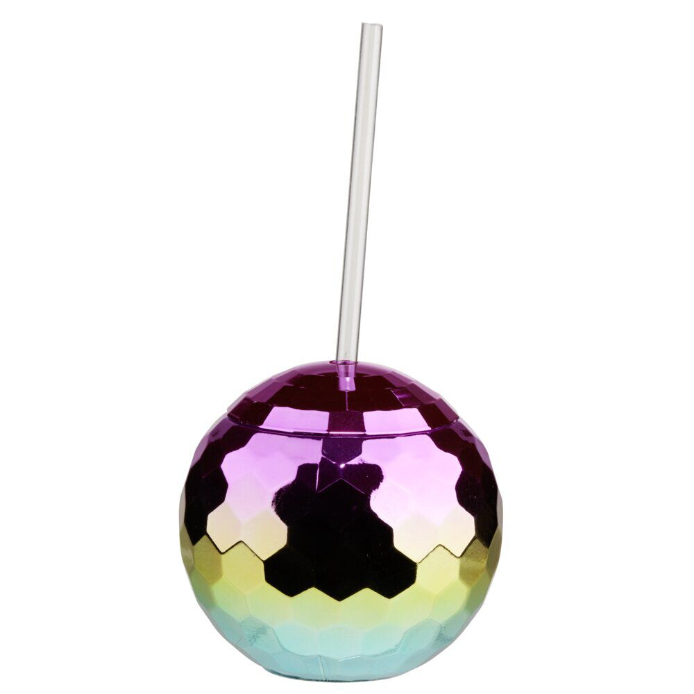 Gobelet boule disco avec paille plastique couleur dégradé Ø11cm