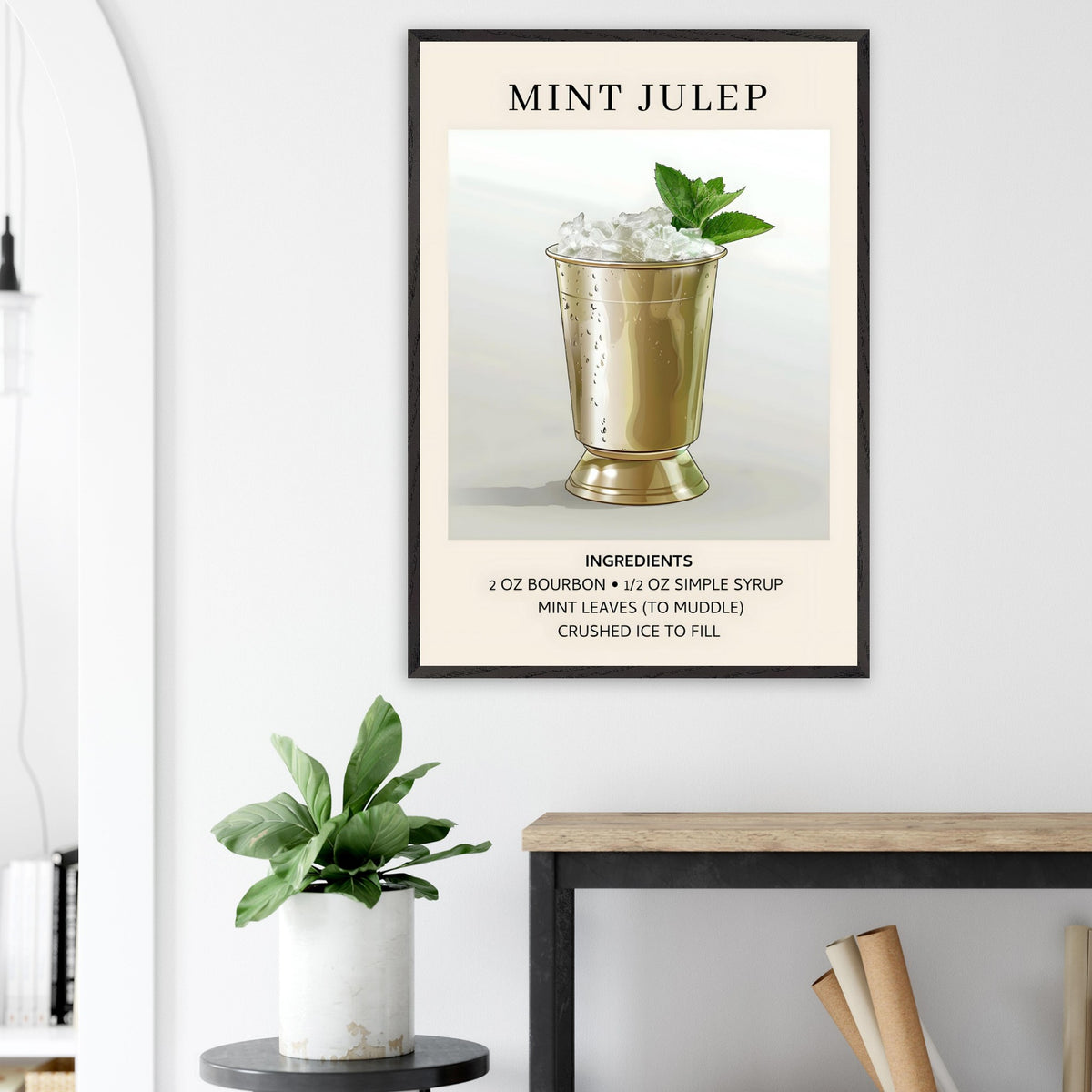 Artfulprints Poster Mint Julep cocktail - Ingredients  - 70x100 cm - Grijs