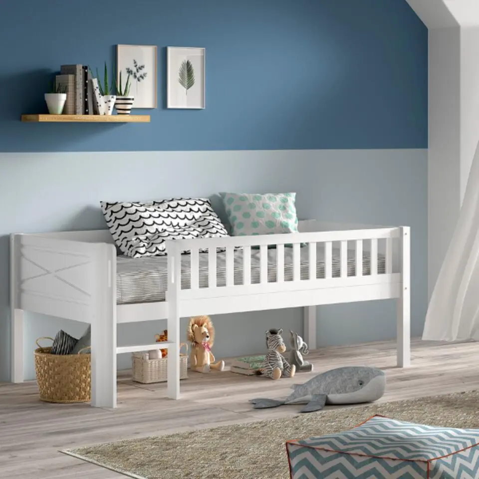 Halfhoogslaper Scottie 90x200cm - wit dennenhout