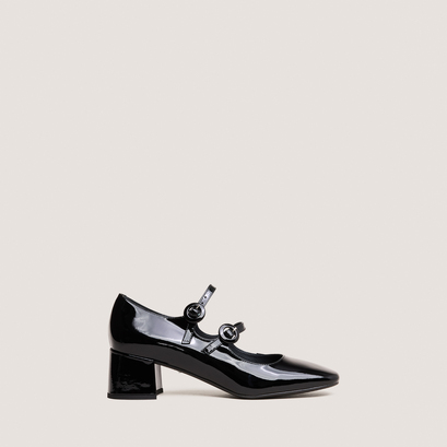 Babies à doubles brides et bouts arrondisen vernis noir | DELOU