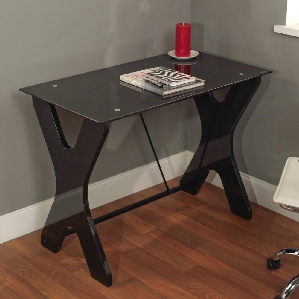 Simple Living Gavin Black Glass Top X-legged Computer Desk