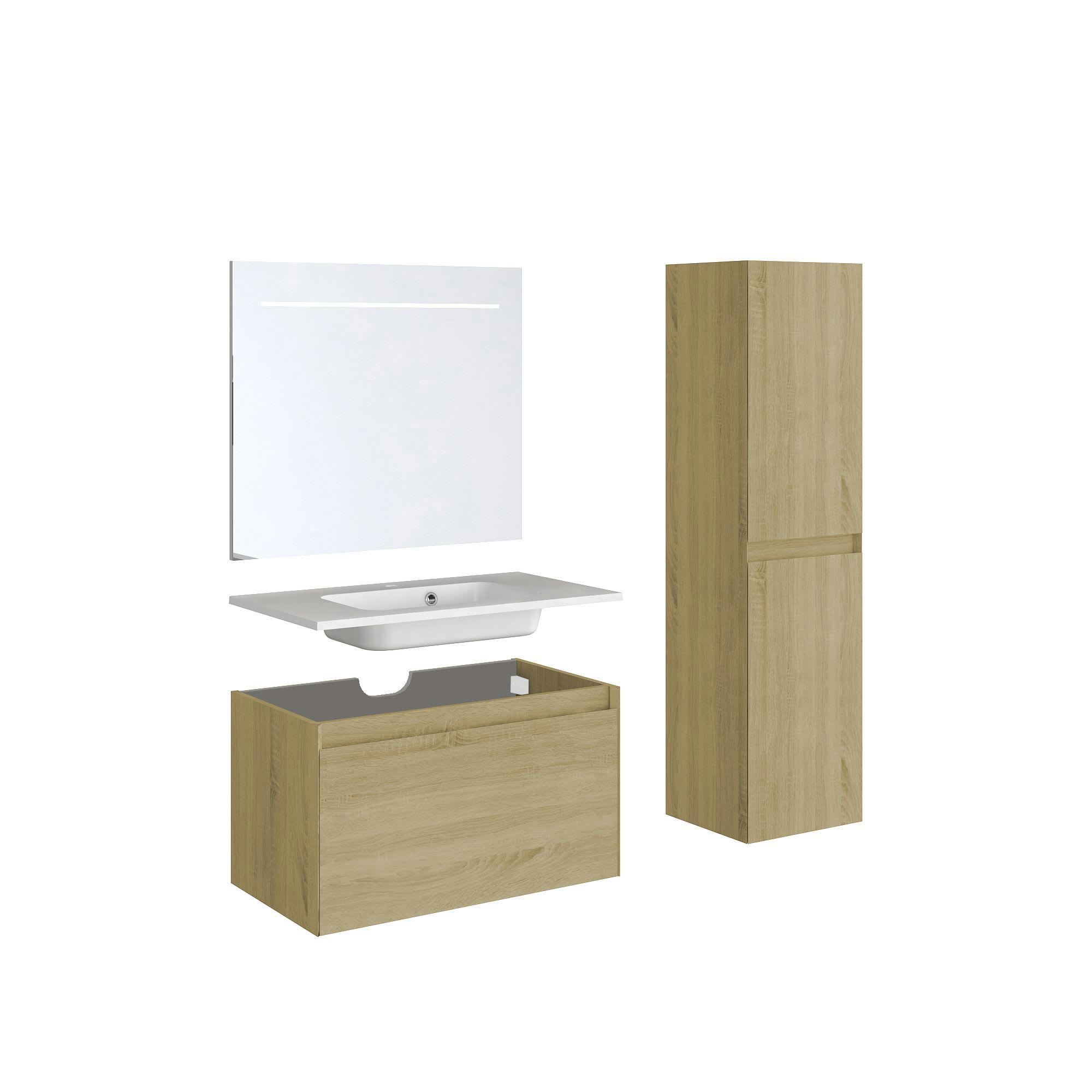 FANGORN - Meuble sous-vasque à suspendre 80cm Chêne Sona PPSM Tiroirs