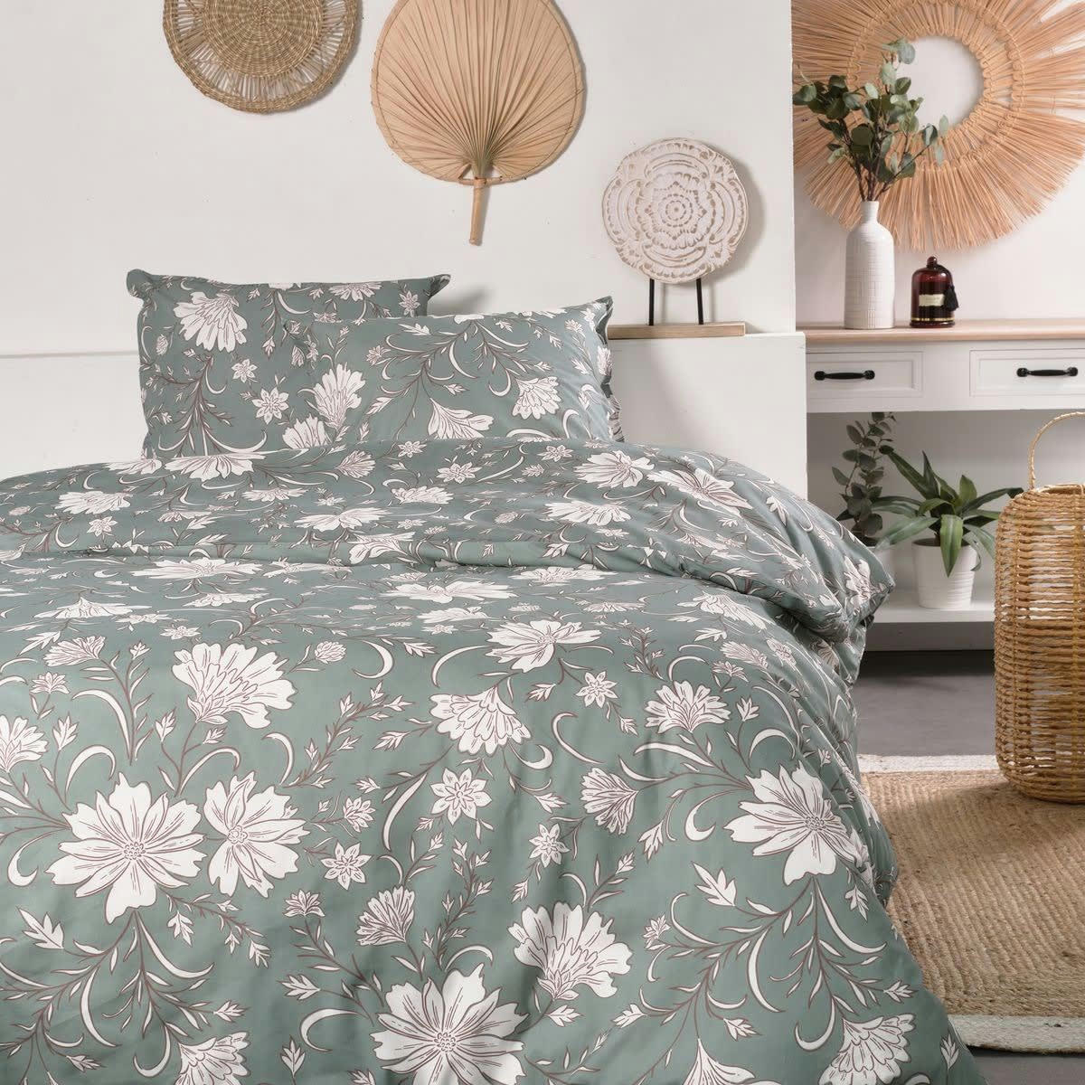 SUNSHINE ELISE - Parure de lit imprimé en coton vert 220x240