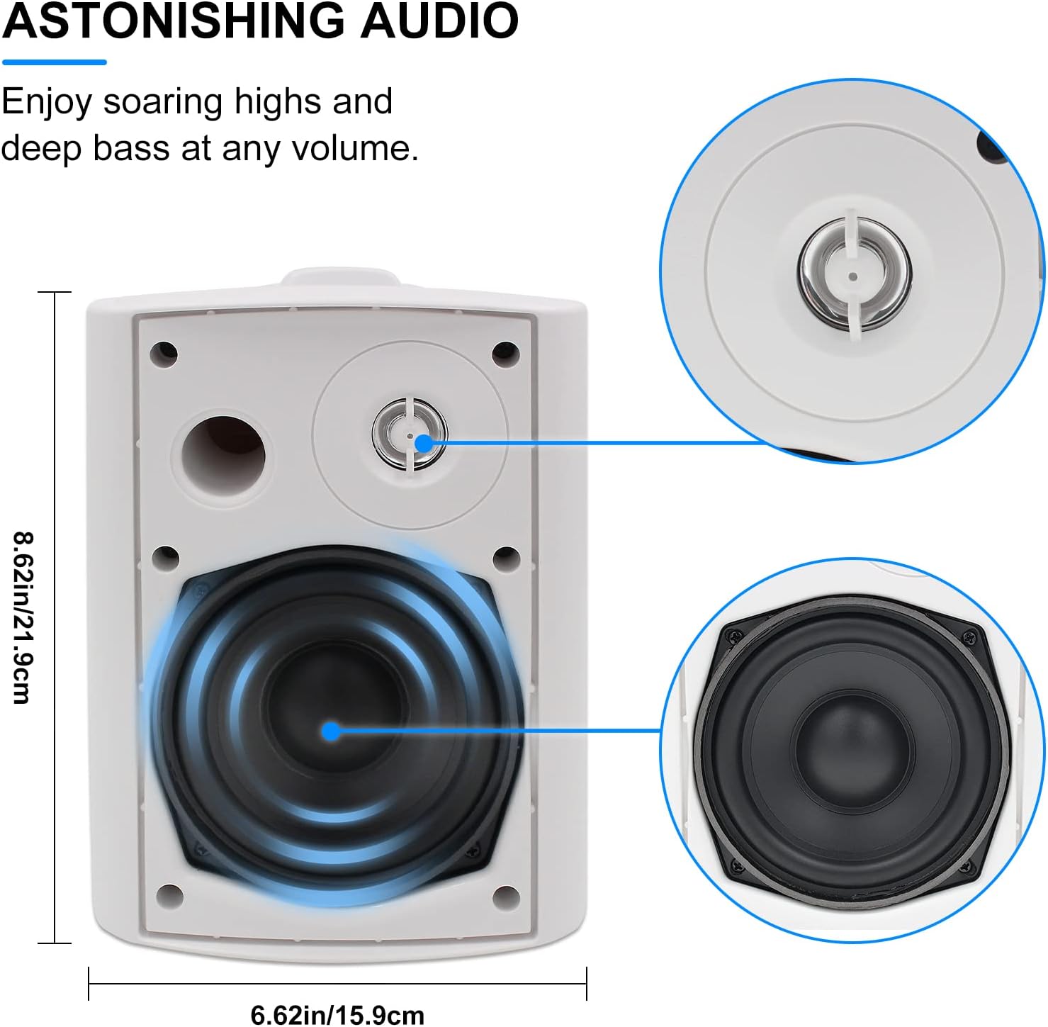 Herdio 5.25 Inches 600 Watts Passive Indoor Outdoor Speakers Wired Waterproof,Wall Mount Speakers with Loud Volume Suitable for Patio,Garden Home Theater
