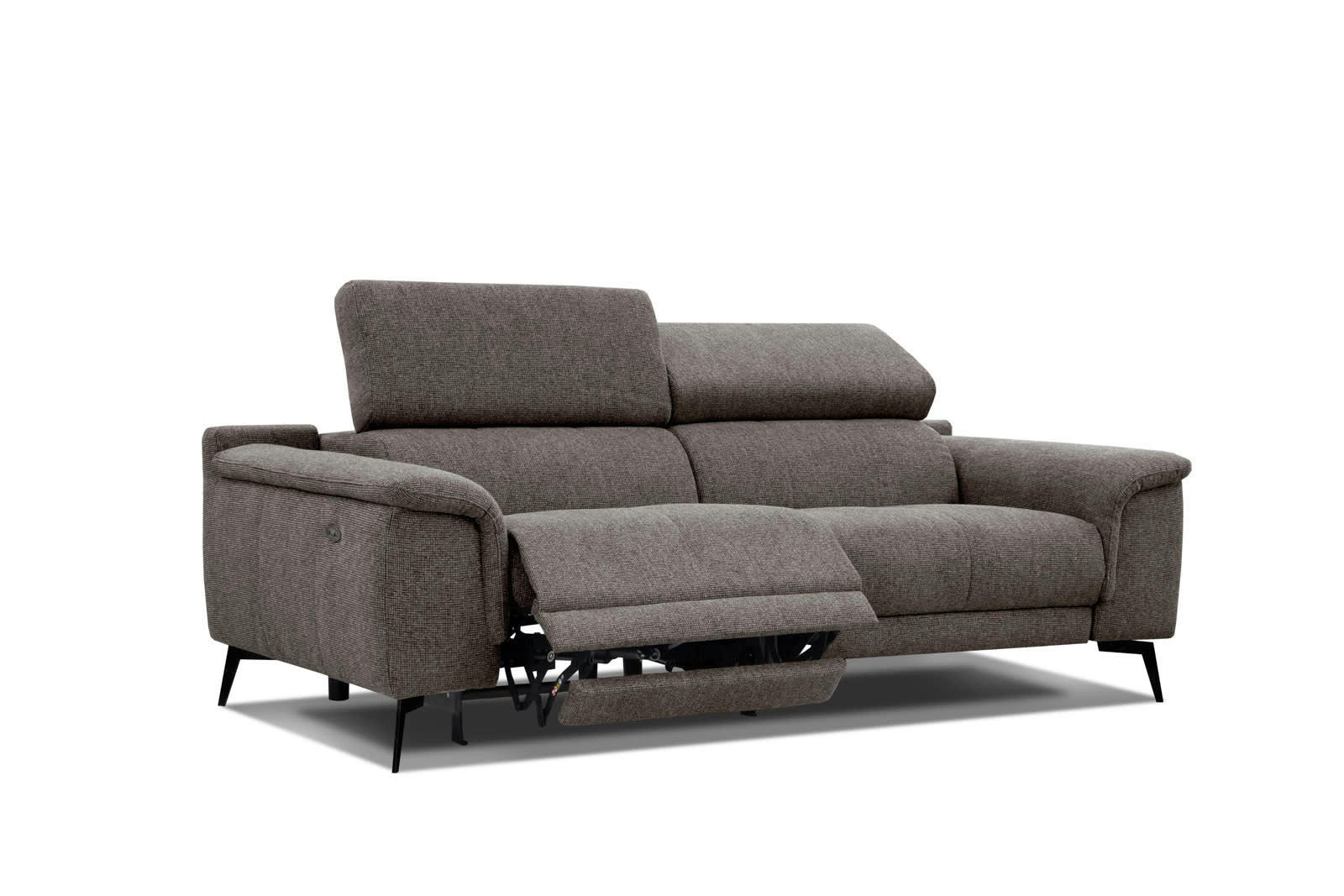 FIERO - Canapé 3 places XXL avec une relax électrique côté gauche tissu marron