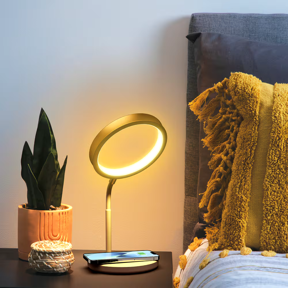 West & Arrow Desk Lamp Wireless Charger, Round, White/Gold