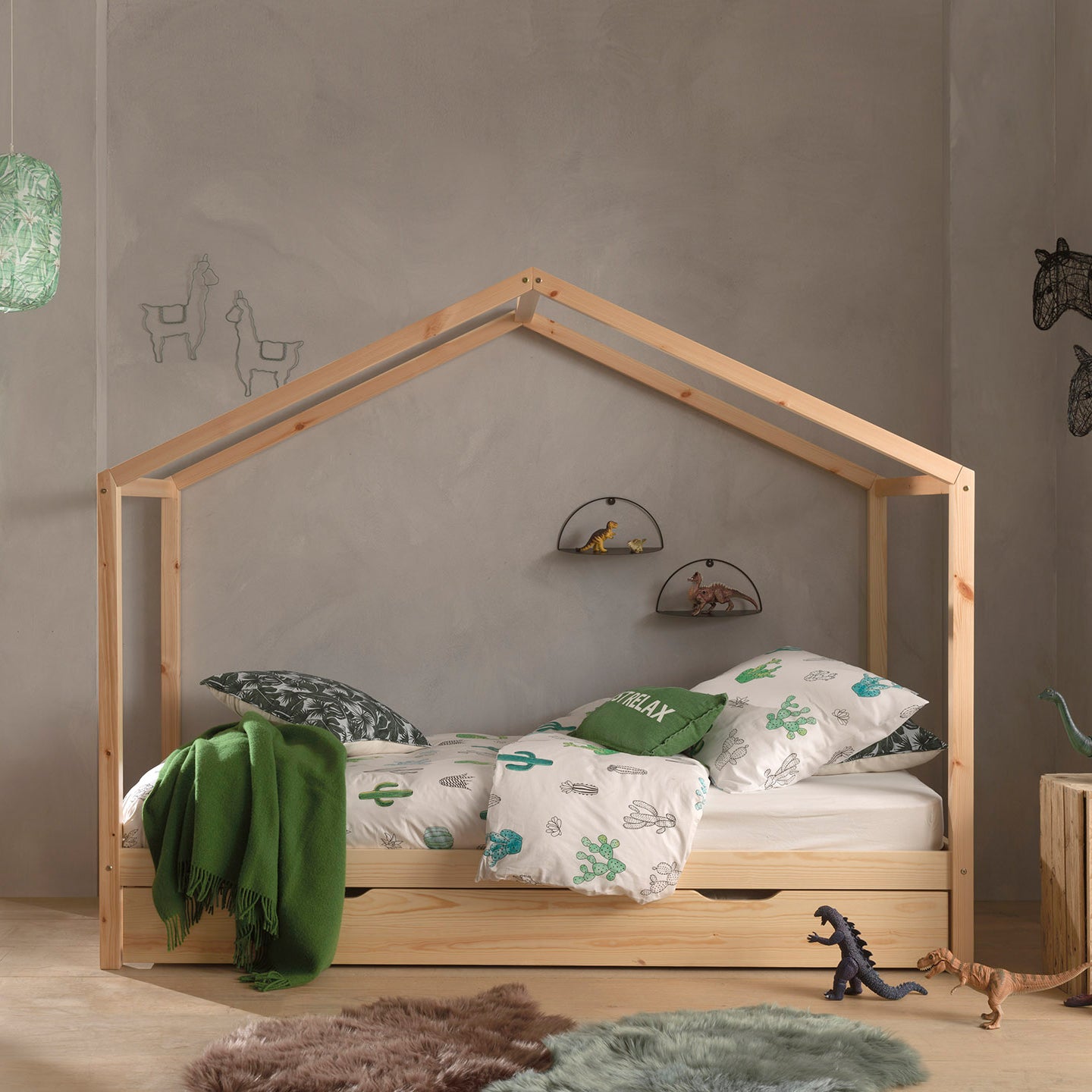 Vipack Dallas Huisbed met Bedlade 90 x 200 cm - Naturel