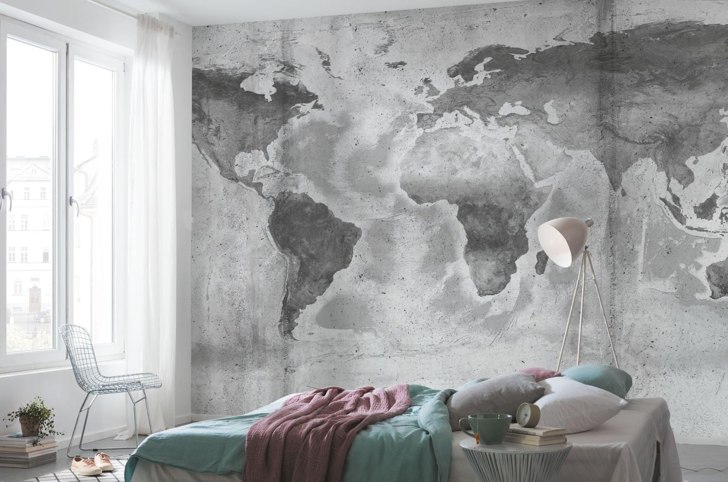 Sanders & Sanders fotobehang beton wereldkaart grijs - 500 x 250 cm - 612363