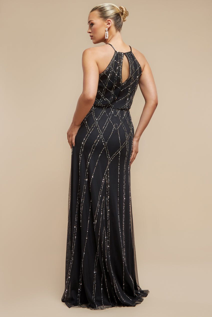 Goddiva Racer Neck Sleeveless Sequin Maxi Dress
