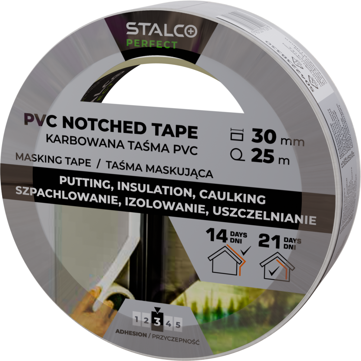 Taśma maskująca PVC karbowana 30 mm x 25 m , biały STALCO PERFECT S042238330