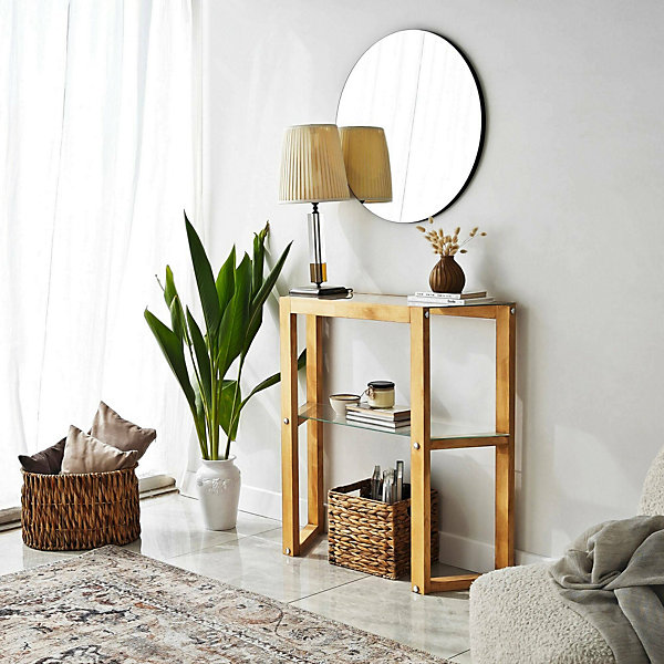 Console Euphoria, Table polyvalente, Armoire de rangement, Bureau du couloir, 85x31h85 cm, Chêne