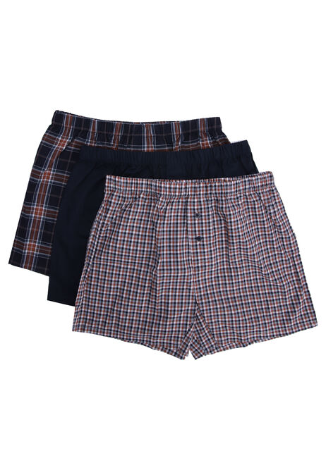 Mens 3pk Navy Check Woven Boxers