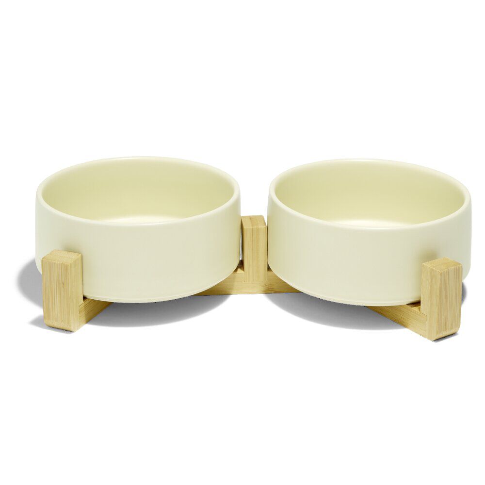 Gamelle double pour chien céramique et bambou