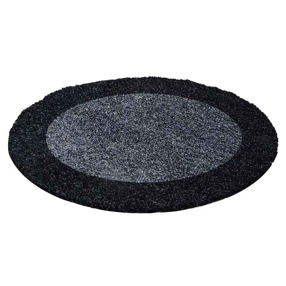 Basic Rond Shaggy Kader vloerkleed Antraciet / Grijs Hoogpolig - 160 CM ROND