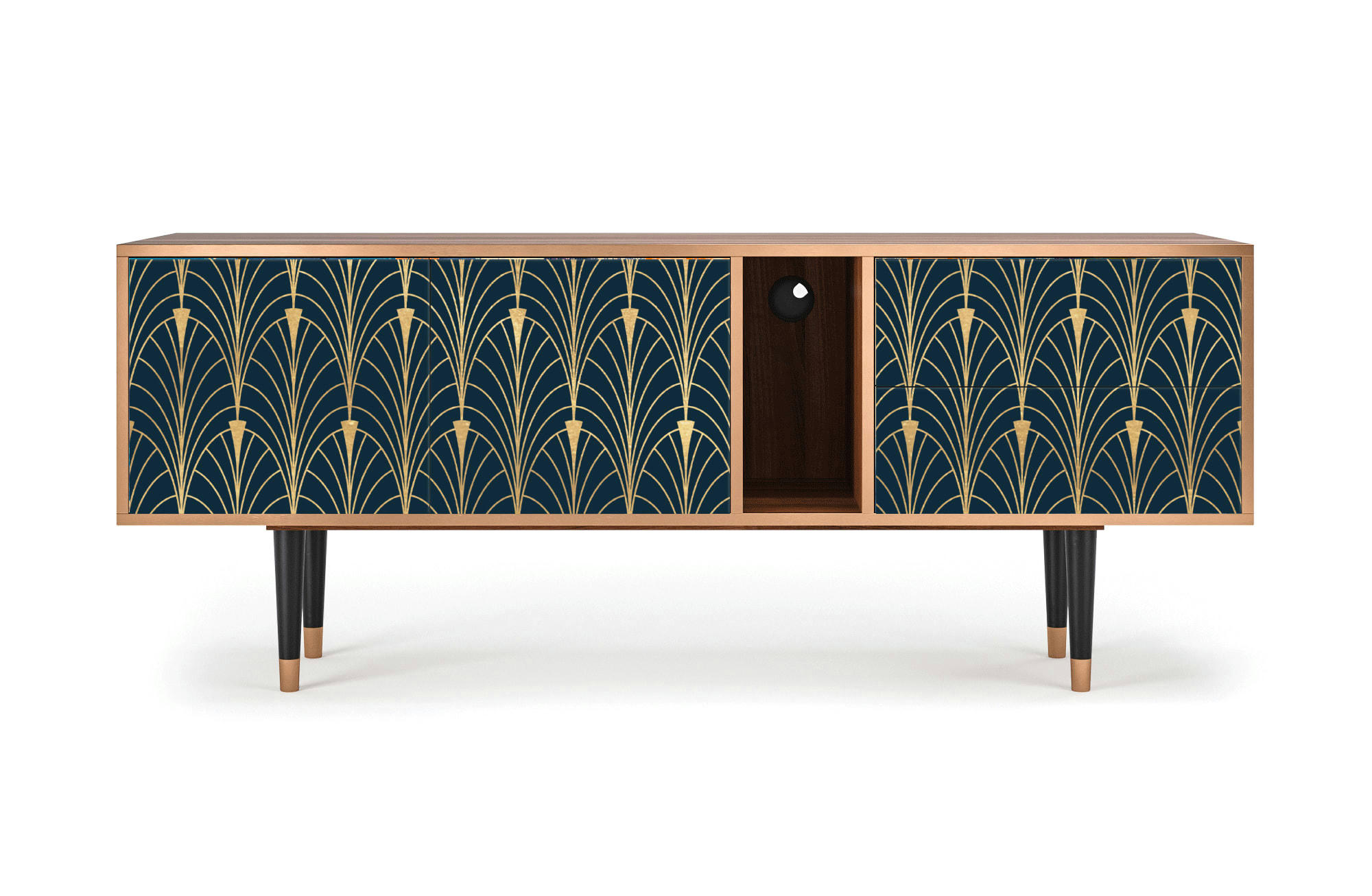 FLOWER OF THE NILE - Meuble TV  bleu et jaune 2 tiroirs et 2 portes L 170 cm