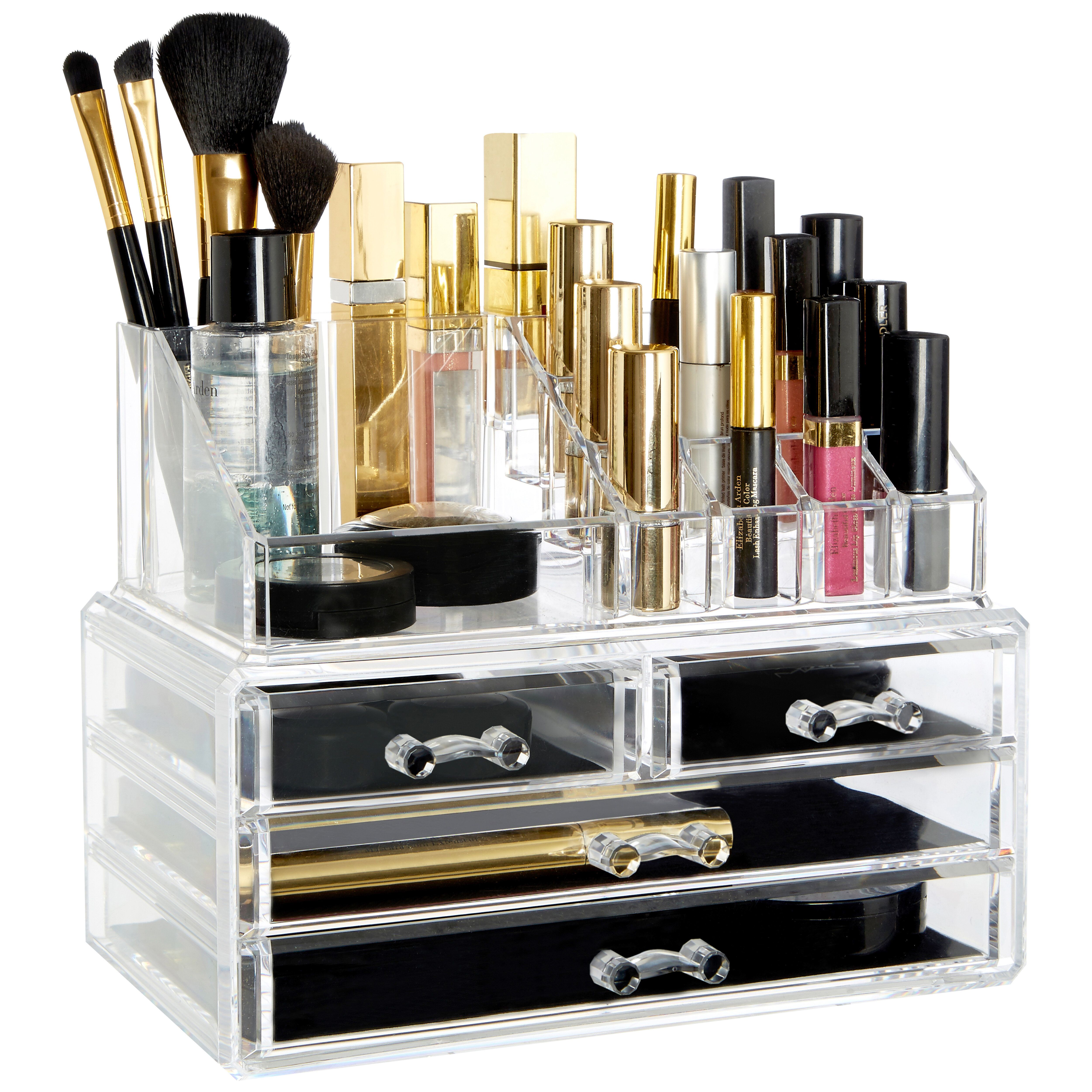 Orsina Functional 16 Compartment Cosmetics Organiser With Drawers, Acrylic Makeup Caddy, Luxe Makeup Storage Unit