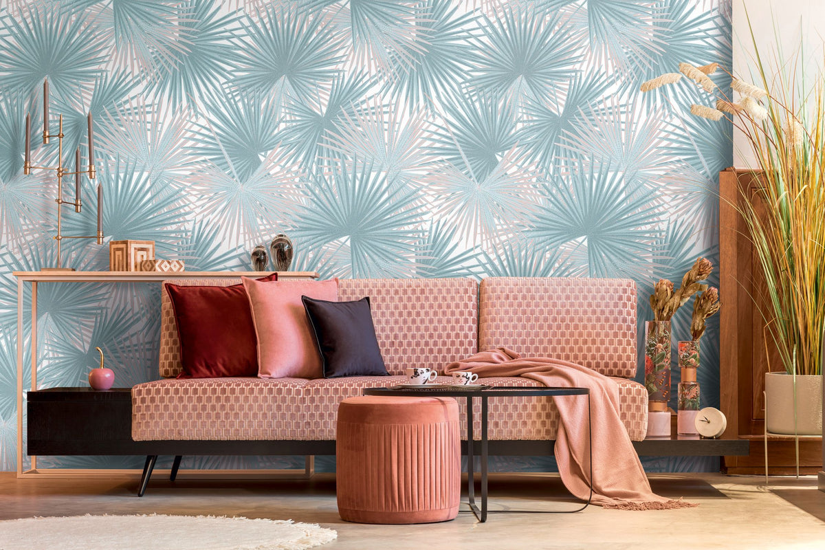 Livingwalls fotobehang jungle-motief blauw, beige en wit - 159 x 280 cm - AS-391843