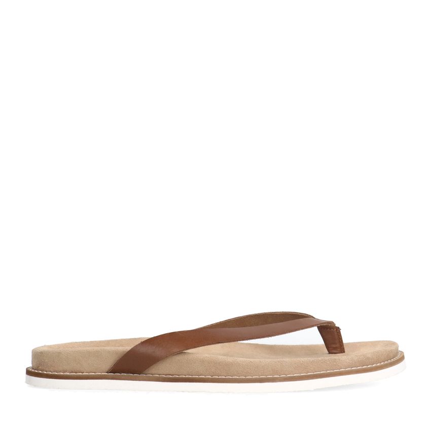 Manfield Leren cognac slippers