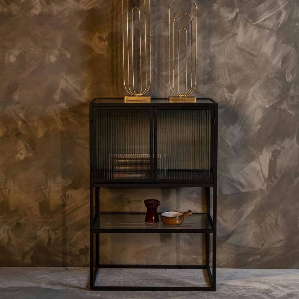 BOLI - Vitrine 2 portes en métal et verre trempé 90x60cm noir