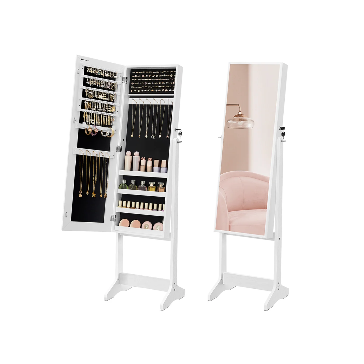 Armoire à bijoux sur pieds avec miroir