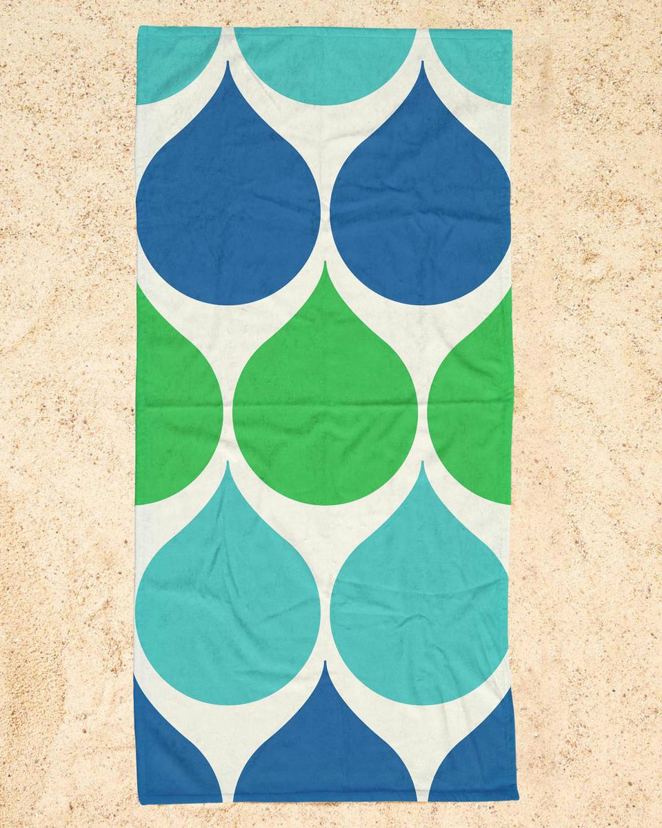 RAINDROPS - Serviette de plage en éponge-velours en bleu & turquoise 90x180