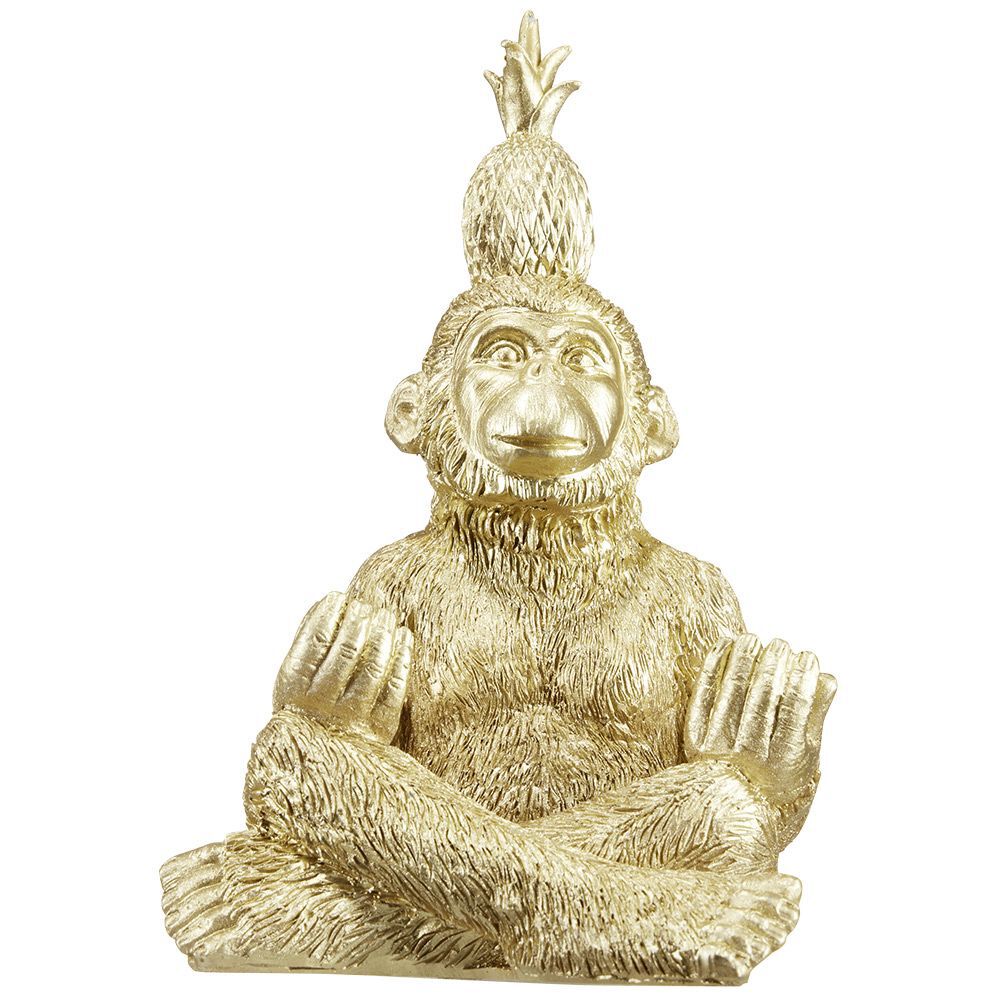 Singe assis décoratif geste peace and love doré H.20 cm
