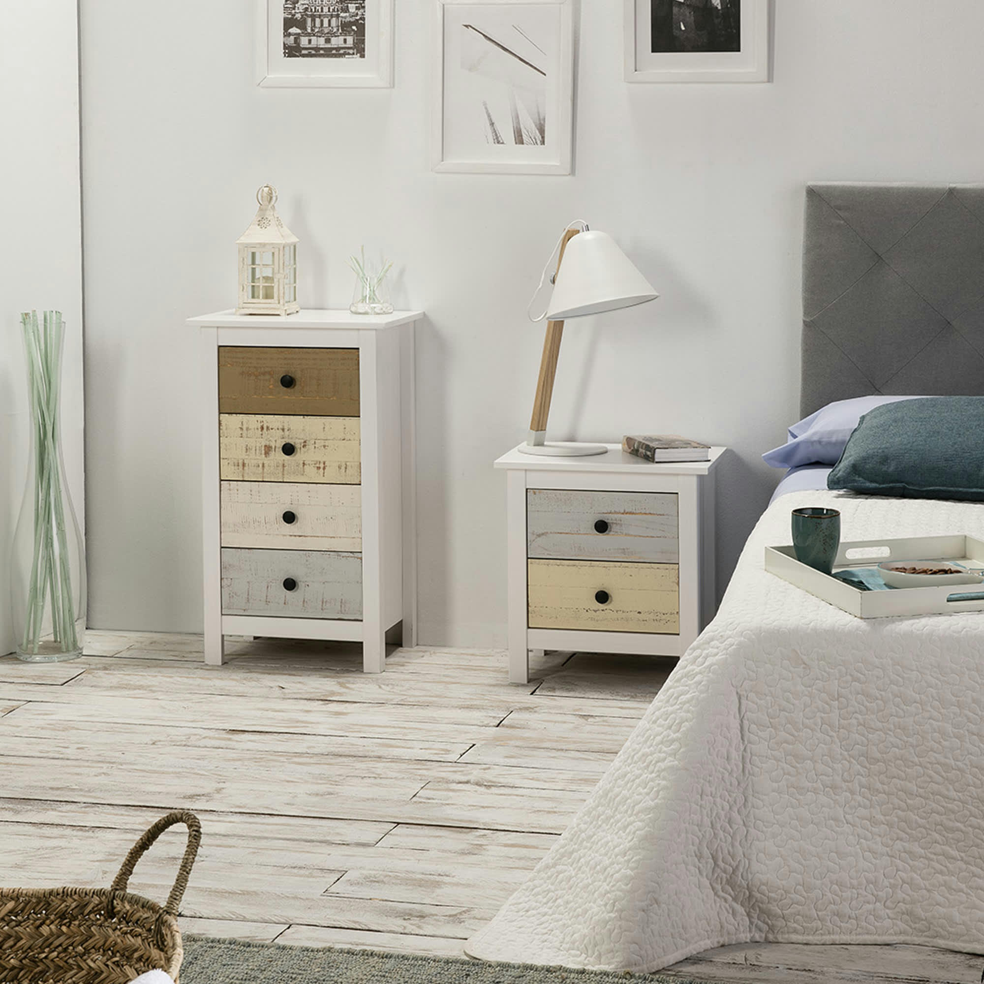 MAGDA - Table de chevet 2 tiroirs multicolors