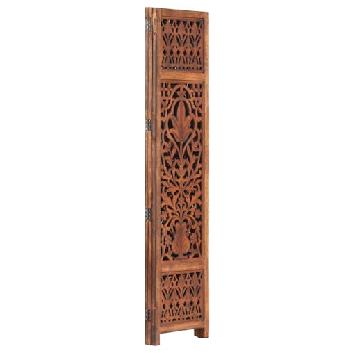NNEVL Hand Carved 3-Panel Room Divider Brown 120x165 cm Solid Mango Wood