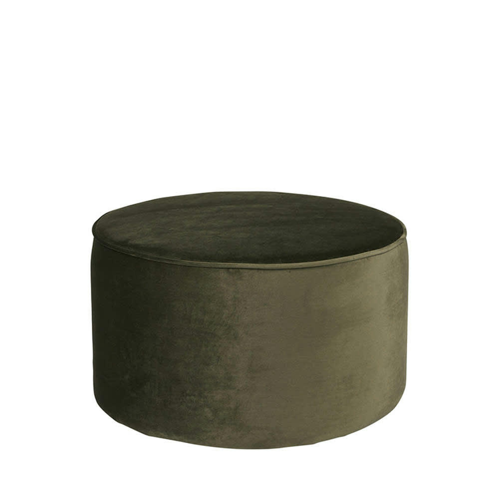 SARA - Pouf rond velours S vert kaki