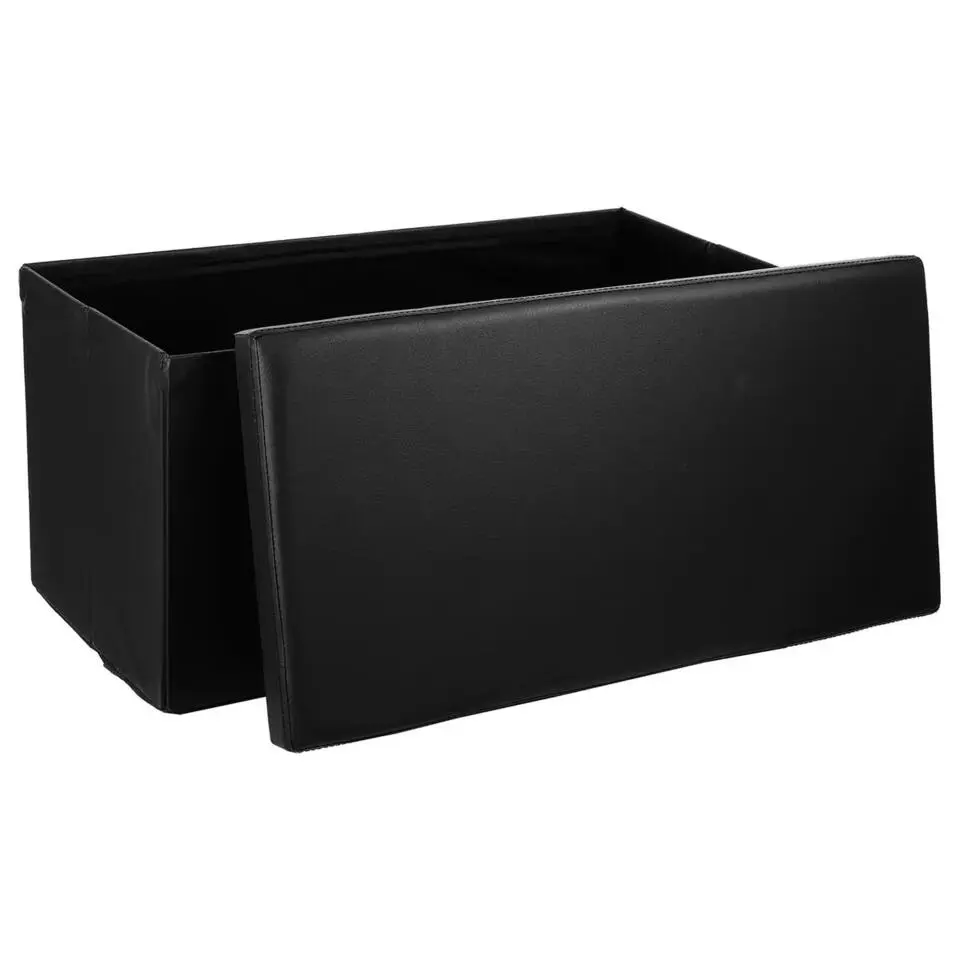 Atmosphera Poef/hocker - zwart - PU/MDF - 76 x 38 x 38 cm