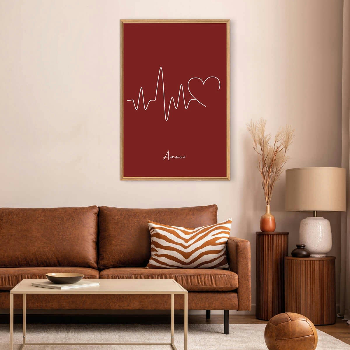 LINE ART - Tableau mural encadré battement amour 65x97 cm