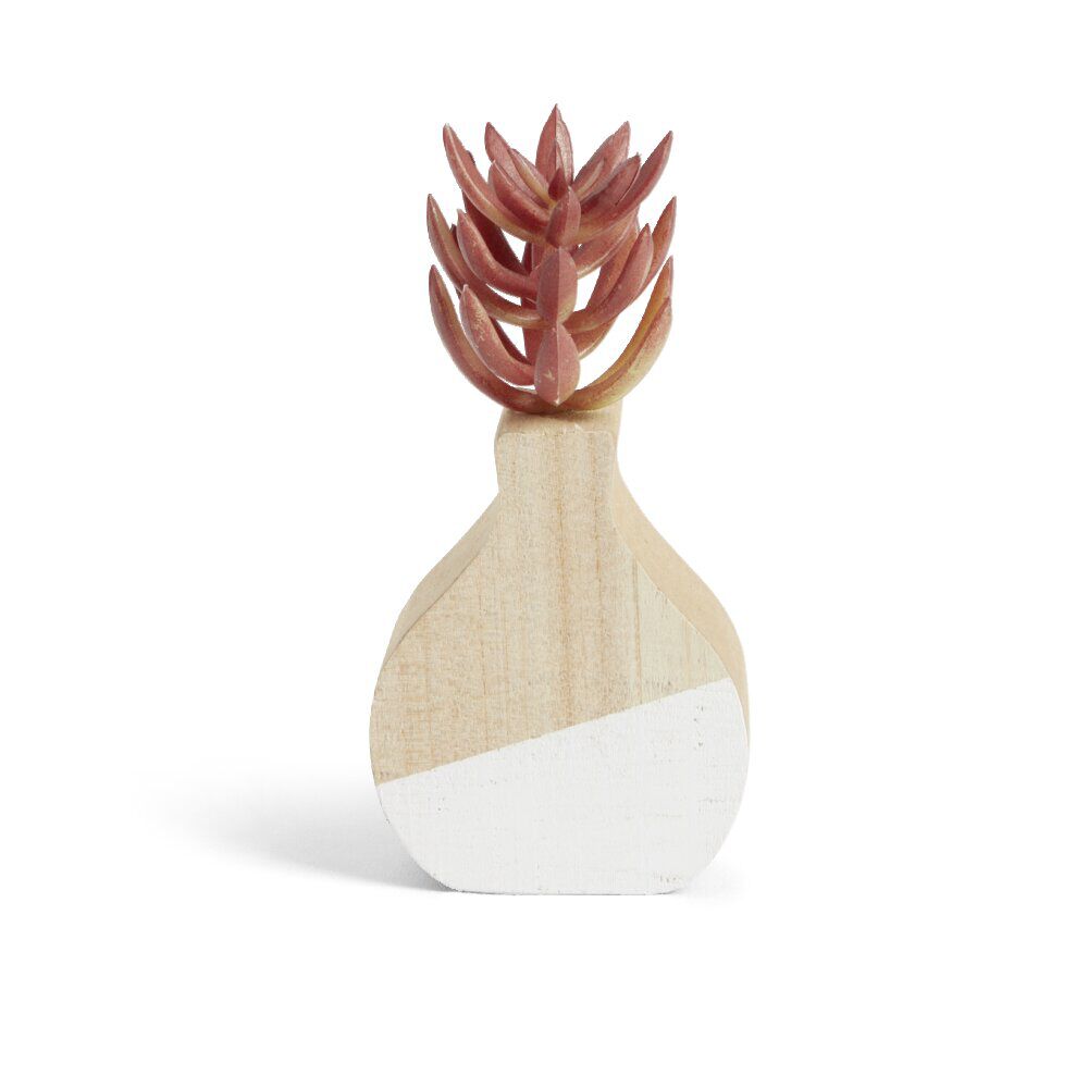 Plante artificielle dans pot MDF blanc et naturel 7,5x7xH10,5cm