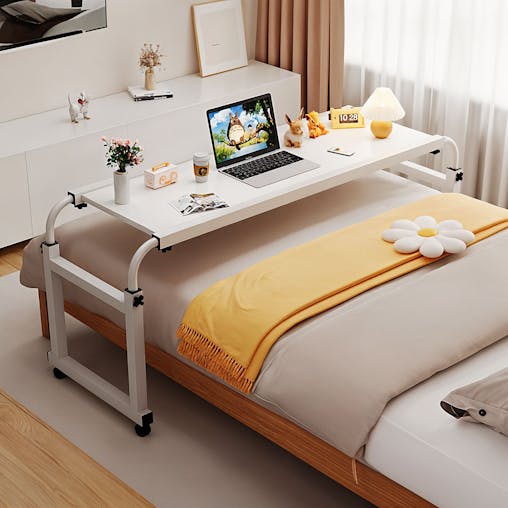 SOGA 140x45cm White Cross Bed Movable Desk Table w/ Adjustable Length & Height