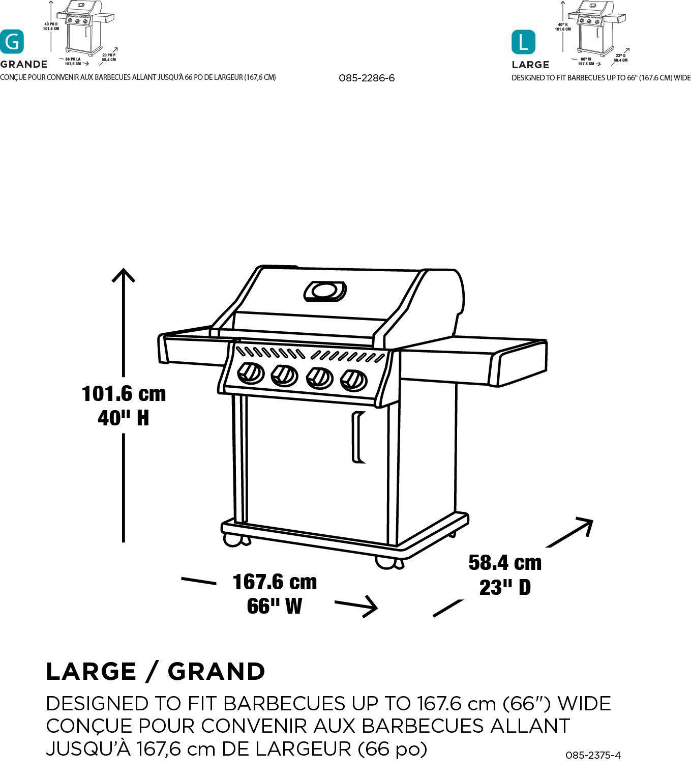 Universal BBQ Grill Cover, Waterproof with Velcro Strap, Large, Black