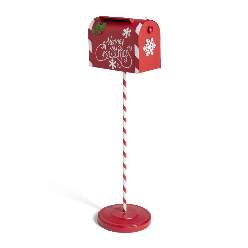 Décoration boÎte aux lettres de No&euml;l rouge et blanche H100cm
