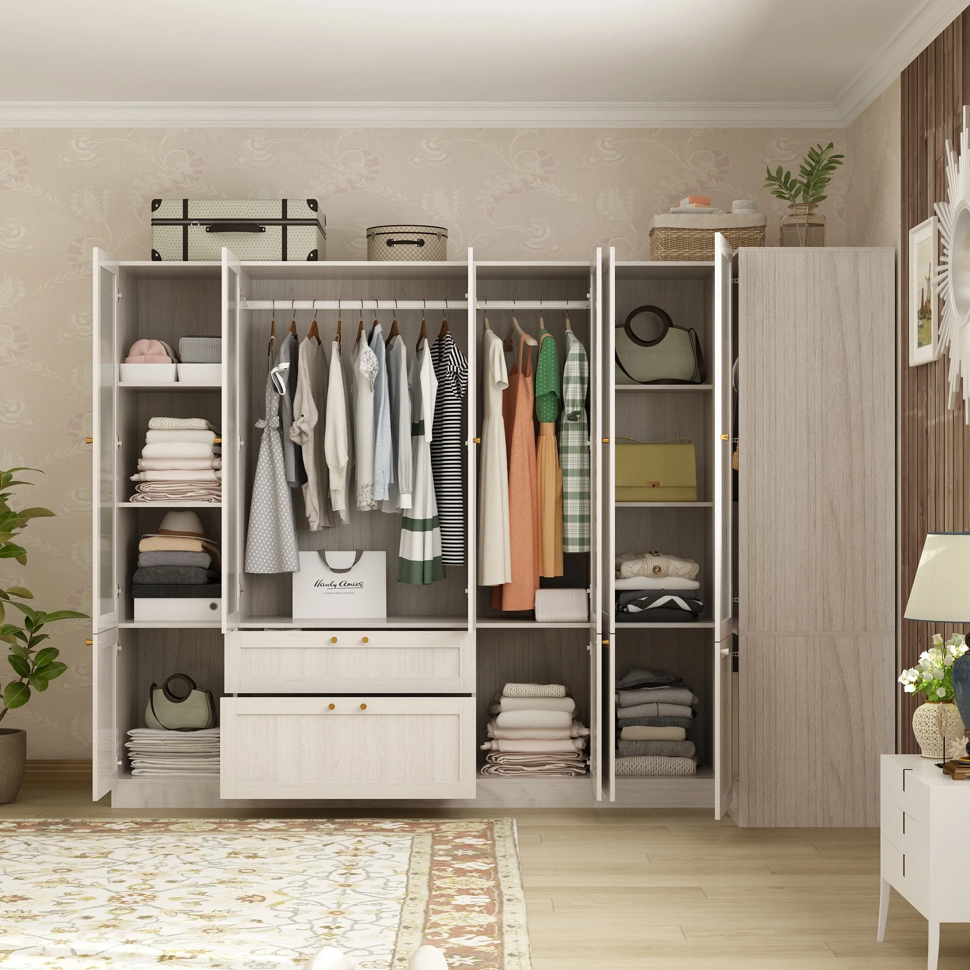 Combo Elegant Light Gray Wardrobe Modular Closet Configuration Armoire