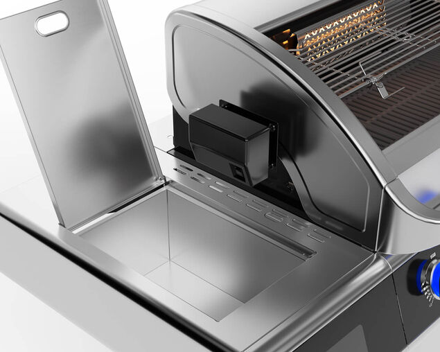 Deluxe Beefmaster T-Series 6 Burner BBQ on Deluxe Cart with Cast Iron Side Burner