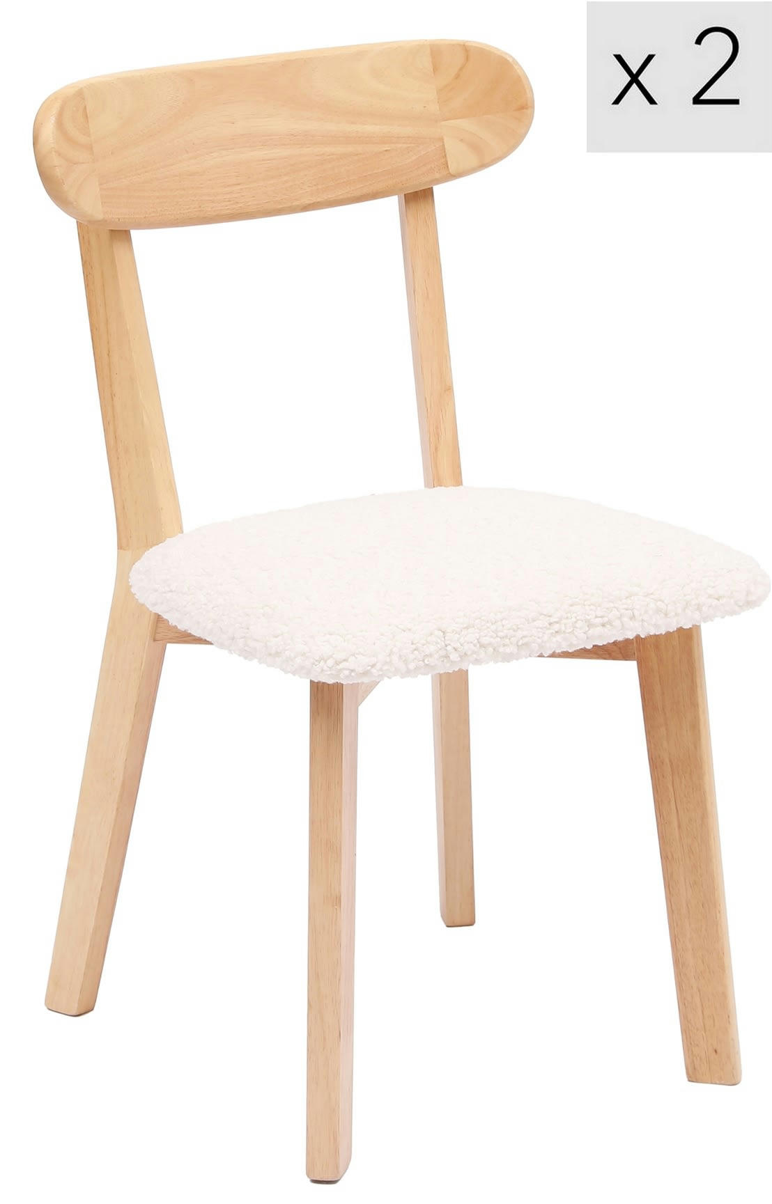 - Lot de 2 chaises en bois massif et bouclettes naturel