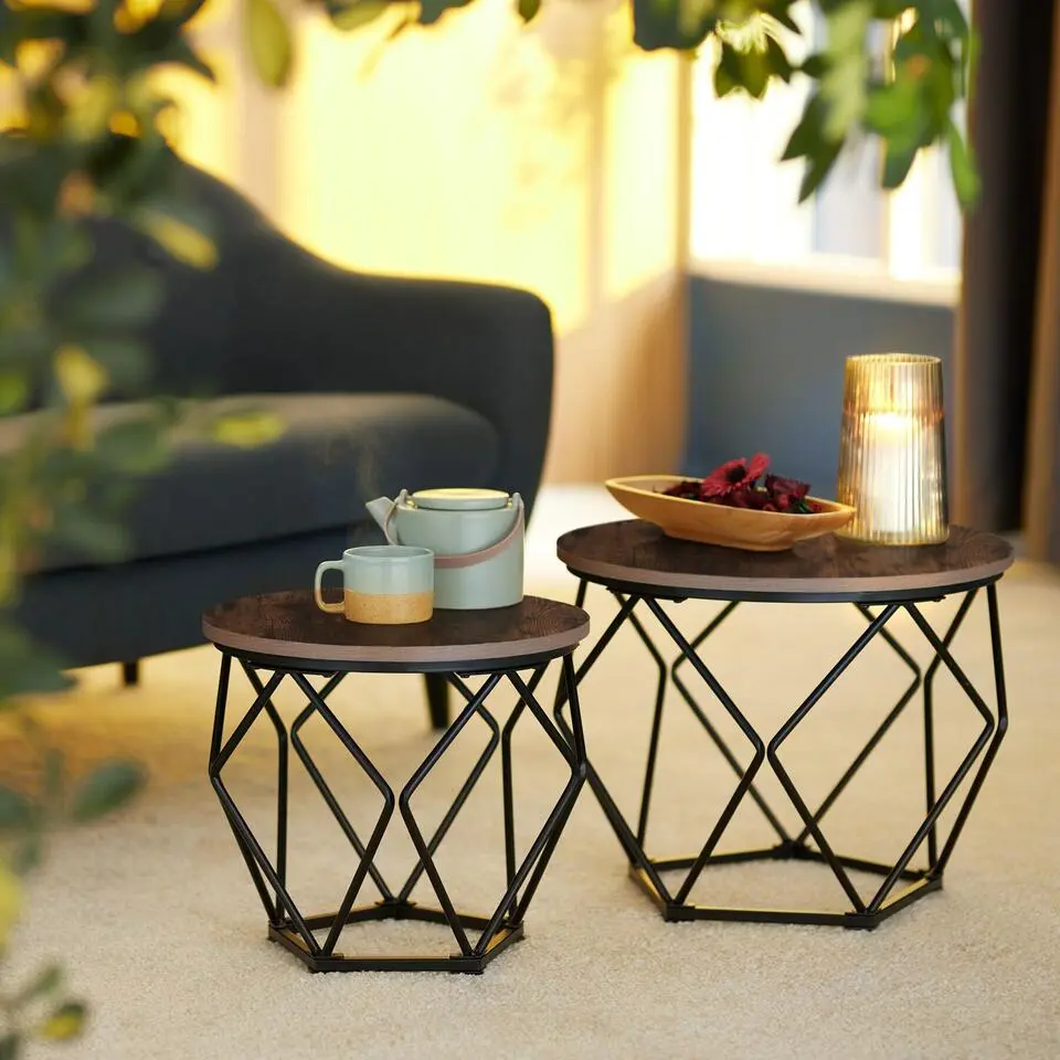 tectake 2 Benham salontafels, Industrieel Hout Donker, Rustiek