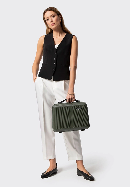 Kosmetyczka z ABS-u w drobne paski khaki