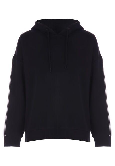 Womens Black Long Sleeve Hoodie with Stripe