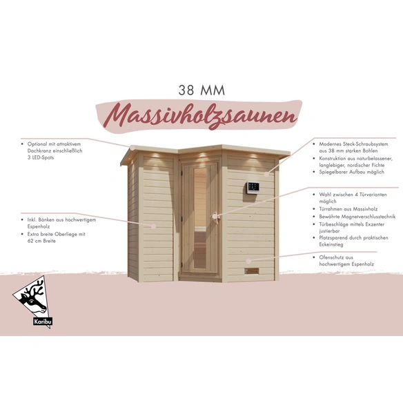 Sauna »Riga 2«, inkl. 9 kW Saunaofen mit externer Steuerung, für 4 Personen