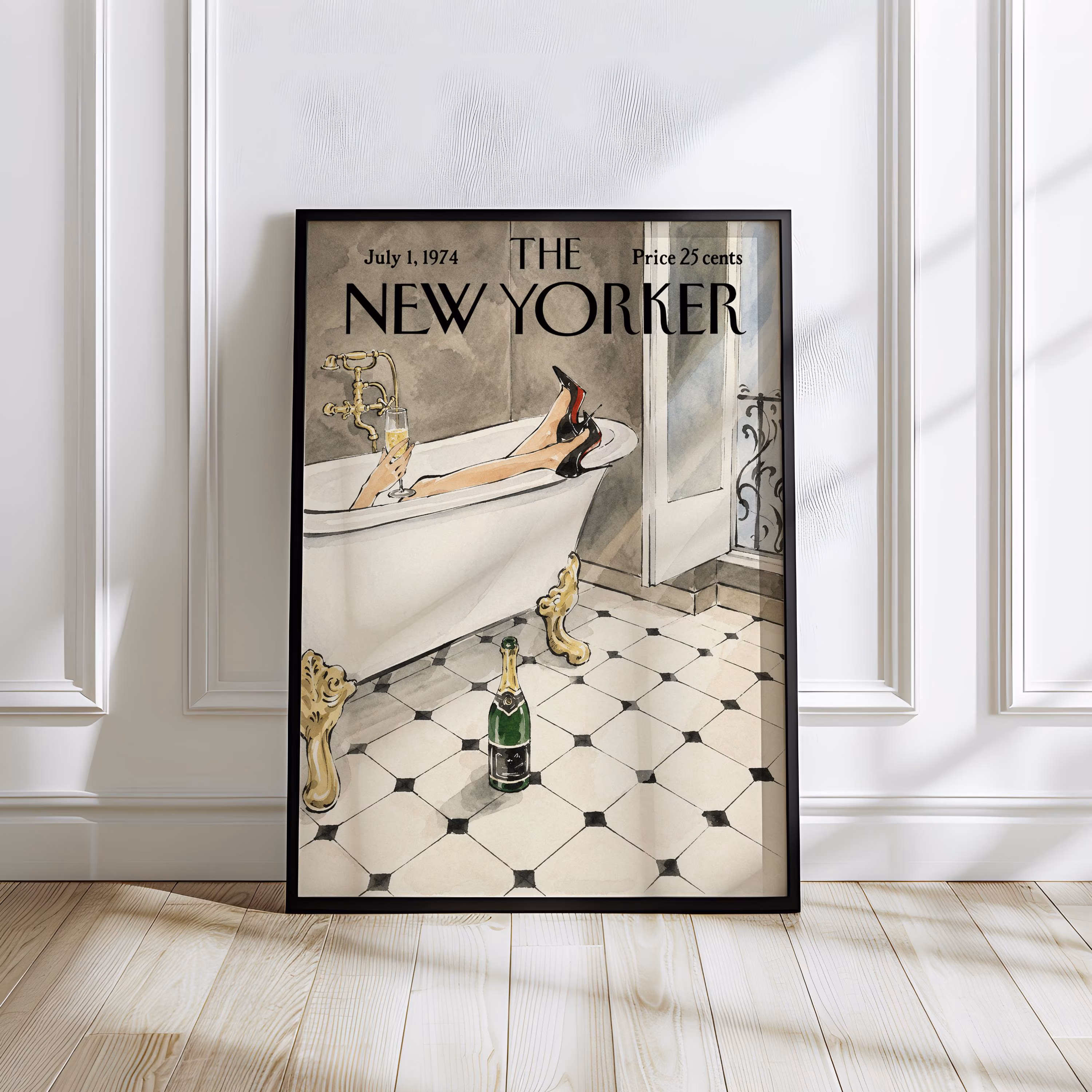 Vintage New Yorker Bathroom Poster, Chic Bathtub Wall Art, Paris Apartment Bathroom Print, Elegant Spa Decor, Magazine Cover