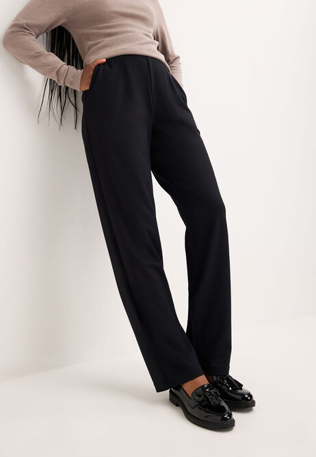 Womens Black Ponte Straight Leg Trousers