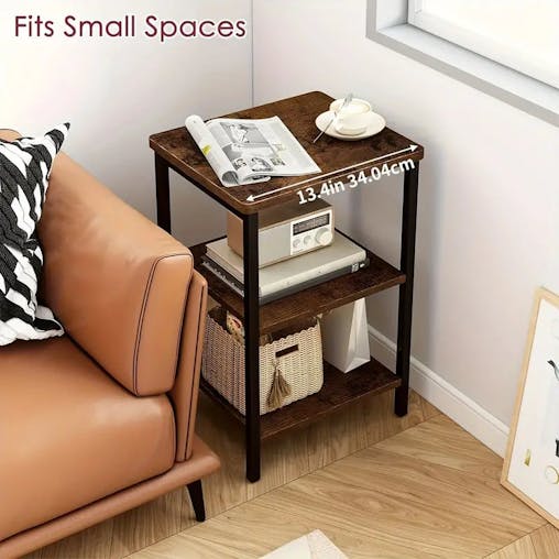 NNETM Retro Wooden 3-Layer Bedside Storage Rack Table