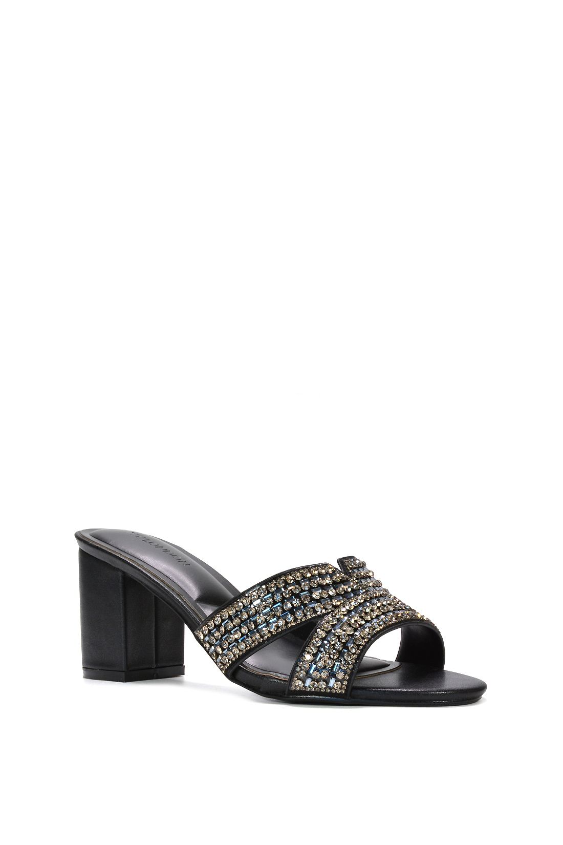 XY London Julian' Sparkly Diamante Strappy Mid Block Heeled Sandal Mules