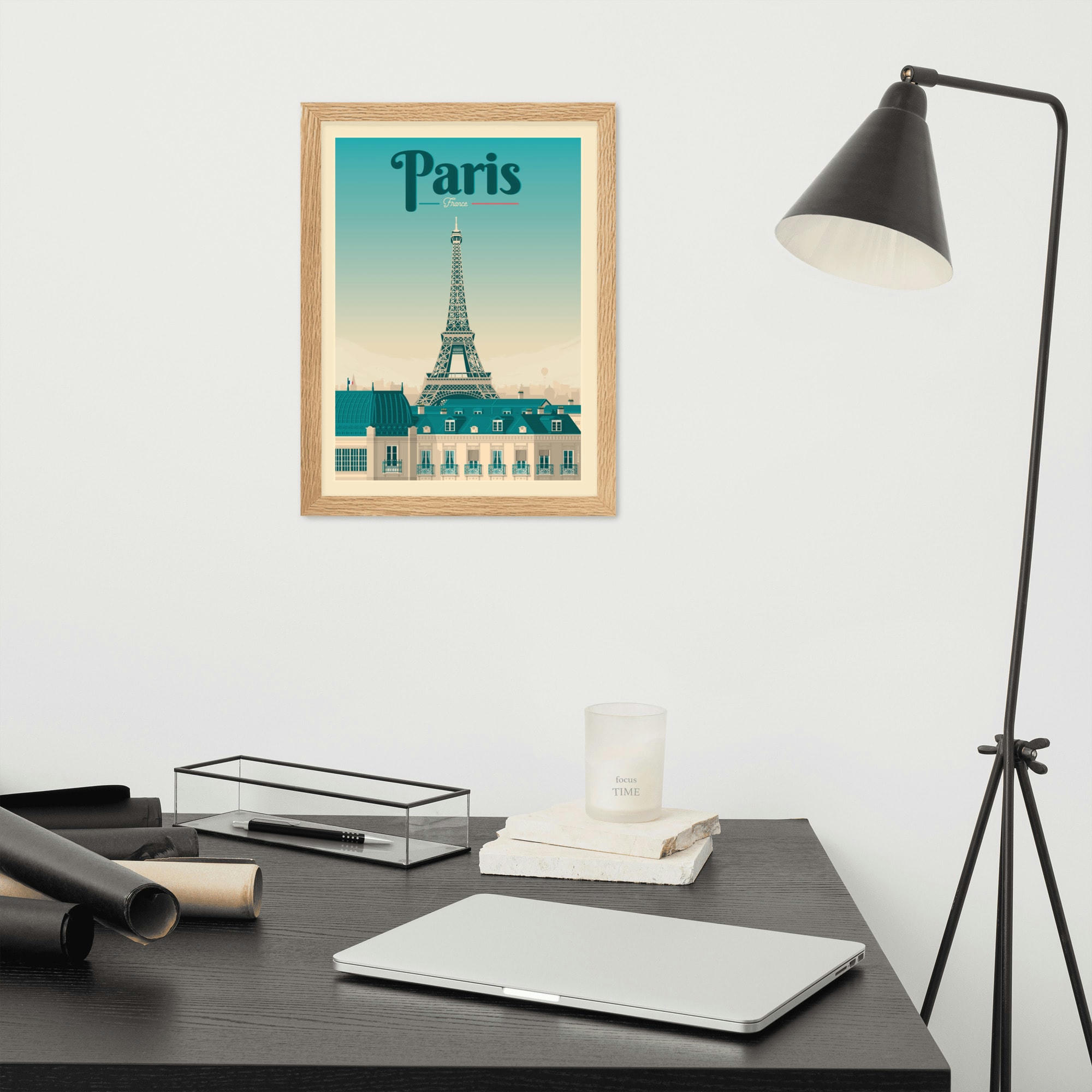 - Affiche Paris France avec Cadre (Bois) 21x29,7 cm