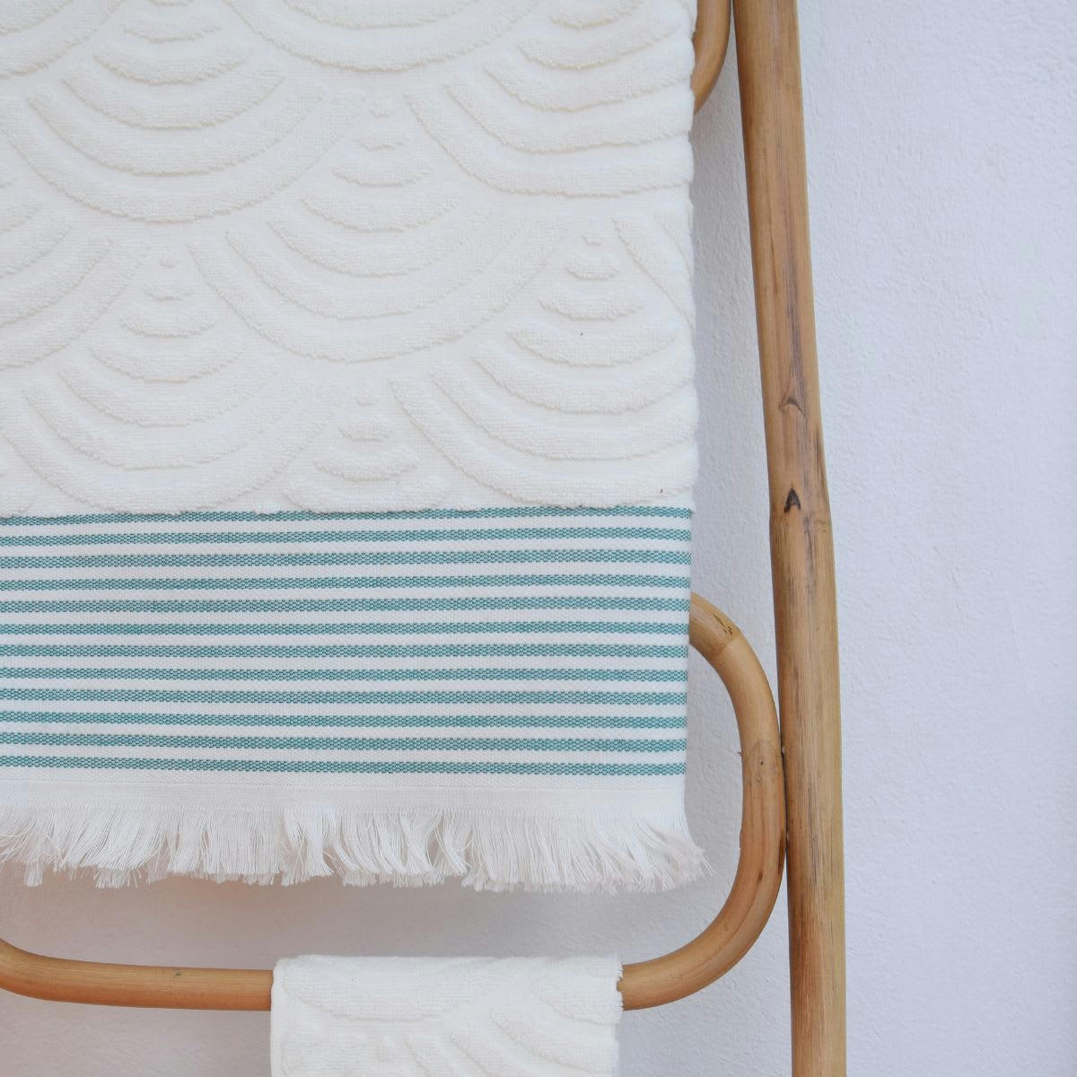 ARTEA - Drap de plage coton blanc et bleu 100x180 cm